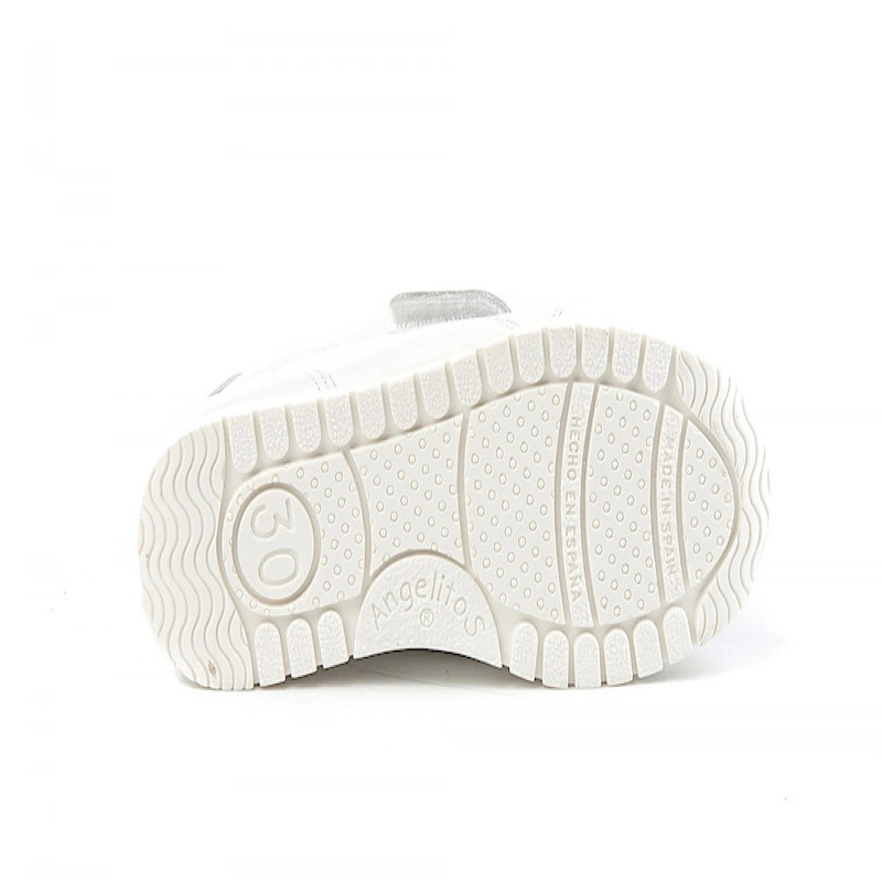 Made in Spain EU23-EU35 School Sports shoes reinforced PVC Toe Napa Leather Single Strap velcro sneakers Non Slip Rubber White 